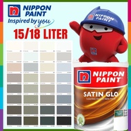 🔥 FOC FREE GIFT 🔥15 /18 LITER NIPPON SATIN GLO INTERIOR SHEEN WALL PAINT /CAT DINDING KILAT DALAM RUMAH ( NPSG GREYS )