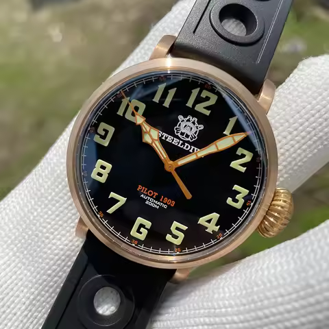 Steeldive Men Pilot Watch 46.5mm Bronze Automatic Mechanical Wristwatch Diver 200M Waterproof C3 Lum