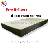 6 Inch High Density Foam Mattress (Available Size : Single / Super Single / Queen / King)