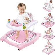 Howeemo 5 in 1 Baby Walker,Foldable &amp; Adjustable Activity Baby Walker-Baby Bouncer, Rocker, Activity Center,Seat and Push Walker,Detachable Trampoline Mat,High Back Padded Seat,Ages 6-18 Months(Pink)