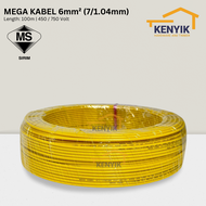 MEGA KABEL [100m] 6mm Insulated PVC 100% Pure Copper Cable (SIRIM)