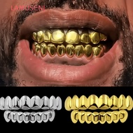 LAMUSENJ Teeth Grillz Top Bottom Set, Glossy  Shiny Teeth Grillz Caps, Trendy  Anti Slip Silver Teet