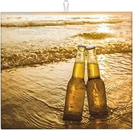 Bottles Beer Beach Sunset Time Printed, Dish Drying Mat, 18x16 Inch Absorbent Microfiber Quick Dry M