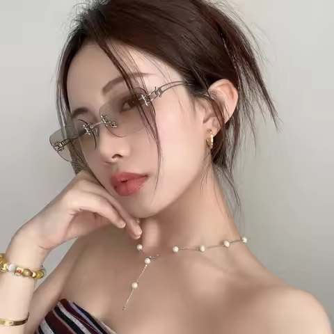 Frameless UV400 Sunglasses New Fashion High end Brand Trendy Design Women's Frameless Sunglasses Lei