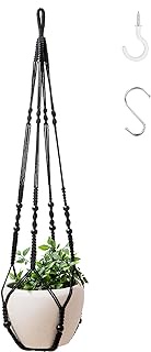 WXS-CHALL 43 Inch Macrame Plant Hanger Indoor, Large Size No Tasselss Crochet Cotton Rope Hanging Planter Basket, Decorative Flower Pot Holder for Boho Home Decor (with 2 Hooks)