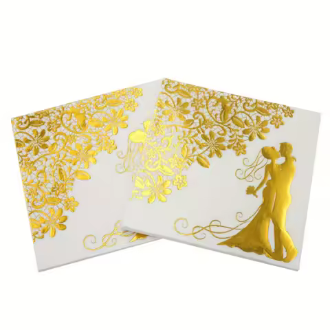 20/40pcs Wedding Paper Napkins Sparkle Golden Bride Groom Table Napkins 33x33cm Two-Layers Home Hote