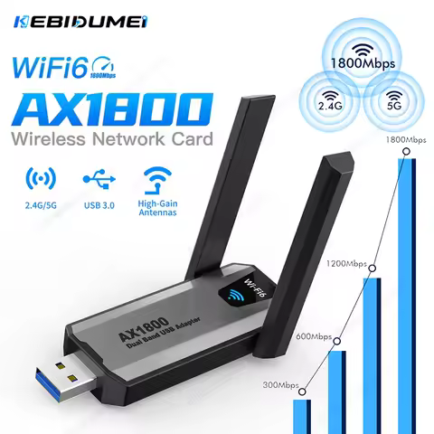 KEBIDUMEI WiFi 6 USB Adapter 1800Mbps USB3.0 Wireless Network Card 5G/2.4GHz 802.11ax AC600 AX300 Ga