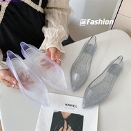 Young Pointed Jelly Shoes for Women Crystal Transparent PVC Shoes Flats Topsider Shoes for Ladies