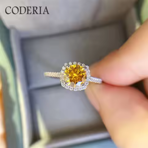 Yellow Moissanite Platinum plated Engagement Rings 1-3 Carat Gem Diamond Sterling Silver Wedding Rin