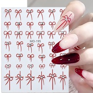 Red Black Bowknot Nail Stickers Line Rhinestones Bow Tie 3D Self Adhesive Nail Art Decoration Manicu