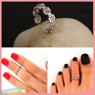 [LK] 2Pcs Foot Ring Comfortable Alloy Joint Rings with Exquisite Flowers Adjustable Opening Design E