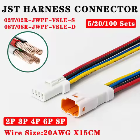 5/20/100set JST JWPF Series 02t/02r/03t/03r Waterproof 2p/3p/4p/6p/8p Connector Male Female Plug Doc