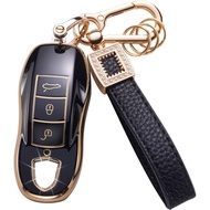 for Porsche Key Fob Cover with Leather Lanyard, Car Key Fob Case Compatible with Porsche Macan Cayen