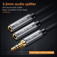 Cabletime Male to 2 Female Mic Aux Audio Splitter Cable & Audio Cable