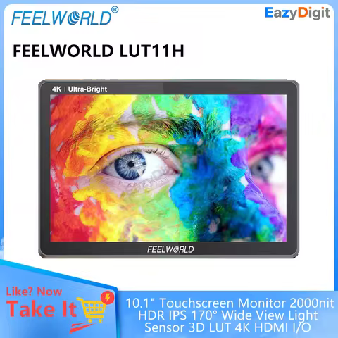 FEELWORLD LUT11H 10.1" Touchscreen Monitor 2000nit HDR IPS 170° Wide View Light Sensor 3D LUT 4K HDM