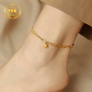 18K Gold Double Chain Women's Anklet Small Gold Ball