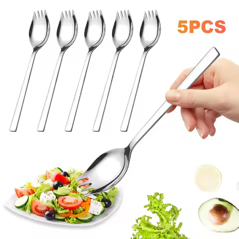 5/10/20Pcs Spork Stainless Steel Flatware Utensil Set Long Handle Portable Noodle Fork for Dessert I