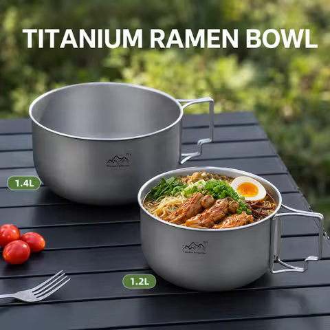 Titanium Camping Pot 1.2L 1.4L Folding Bail Handle Portable Cookware for Backpacking Hiking Outdoor 