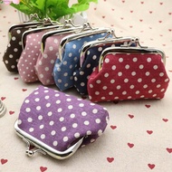 NEEDWAY Linen Coin Purse Simple Fashion Dots Iron Buckle Zipper For Girls Small Purse Wallets
