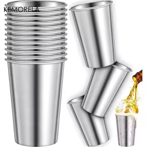 4 Pieces Stainless Steel Pint Cups 500ml Stainless Steel Tumblers Pint Camping Cups Drinking Glasses