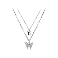 [Ready Stock] s Double Butterfly Classy Diamond Necklace ins Cool Style Stacked Clavicle Chain D8299