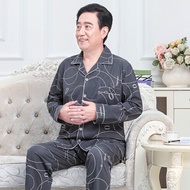 Can Wear Outside Pyjamas Men Cotton Long Sleeve Sleepwear Man Cardigan Elderly Gift for Dad Stripe Pajama Set