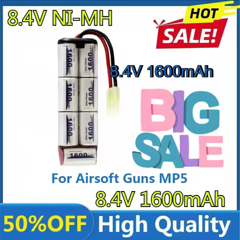 For Airsoft Guns MP5, Scar, M249, M240B, M60 7S 2/3A 8.4V 1600mAh NiMH Flat Battery Pack with Mini T