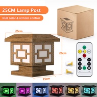 【Remote Control】ไฟเสาพลังงานแสงอาทิตย์ โคมไฟหัวเสาโซล่าเซลล์ปรับได้ ฝาครอบรั้วกลางแจ้งไฟ LED RGB พล