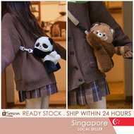 [SG SELLER] Cute Animal Backpack Red Note Lying Panda & Raccoon Fashion Casual Student Shoulder Bag 