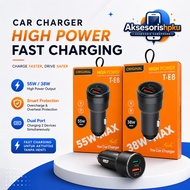 [T-E8] CAR Charger PD 55W 2USB USB-A + USB-C LED LIGHT Saver CAR PD30W+QC3.025W