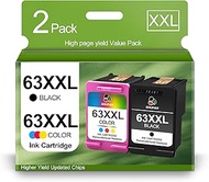 63XXL Ink Cartridge Compatible for HP Ink 63 63 XL Black and Color Combo Pack Works with Printers Of