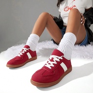 Giày thể thao nữ Replica Germany Trainer Retro buộc dây mũi tròn đế cao su màu rượu vang da lộn bán