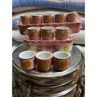 Set of 3 Cups with Pink Base. Set of 5 Cups with Pink Base and 3 Pink Cups without Base