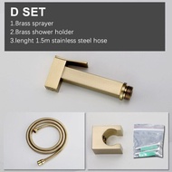 Hand Held Bidet Sprayer Brass Douche Kit Toilet Shattaf Sprayer Square Brushed Gold Copper Valve Set