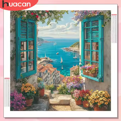 HUACAN Diamond Mosaic News 2026 Seaside Landscape Painting 5d Window Art Kits Square Round Drill Hom