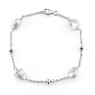 7-8mm Genuine White Keshi Cultured Pearl Bracelet for Women