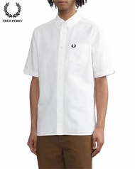 FRED PERRY Fp เสื้อเชิ้ตแขนสั้นผู้ชายเสื้อเชิ้ตคอปกปักลายคลาสสิคหูข้าวสาลี UNIQLO