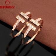 Free Shipping Finger Ring 喜爱福珠宝俄罗斯Au585紫金纯14K金链彩金玫瑰金新款双T时尚戒指 Cincin