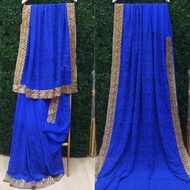 Indian Saree Chiffon Georgette 6 yds Full Embroidery Matching Blue