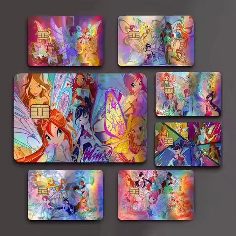 Girl-W-Winx Catoon Clubs Versatile Laser Bank Card Stickers Waterproof Multi-scene Aesthetic Decor