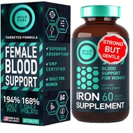 Iron Supplement for Women with Folic Acid - 194% Daily Iron Vitamins Ferrous Sulfate, 168% Folate Fo