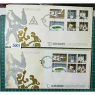 583 Two Singapore First Day Cover 1973 FDC Seap Games MS + 6v CV$82.