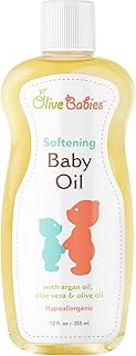 Baby Oil Multi Purpose with Argan Oil, Aloe Vera &amp; Olive Oil 12 oz - Softening Hypoallergenic Solution for All Skin Types - Good on Men, Women &amp; Kids