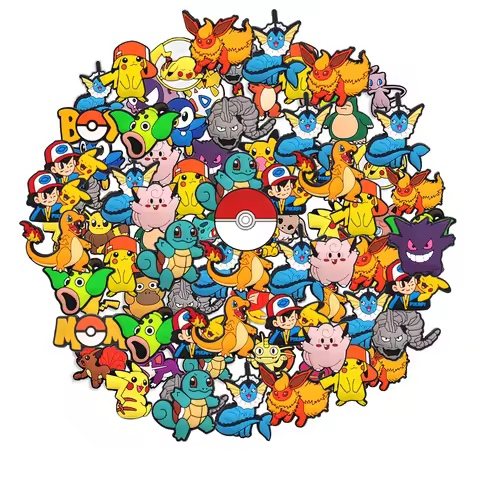 16-100pcs Mixed Pokemon Shoe Charms Accessories Children Shoe Decorations Fit Wristband Classic Clog
