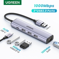 UGREEN USB 3.0 to Ethernet Adapter 5 in 1 Multiport Hub with Gigabit RJ45 and Type-C Power Port LAN 