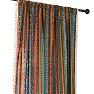 Bohemian Colorful Geometric Striped Darkening Curtain with Tassels Rod Pocket Semi-Blackout Window Drapes Bedroom Decor