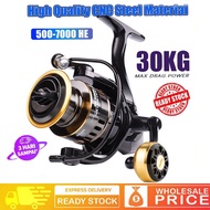 2024 New Fishing Reel Mesin Pancing HE1000-7000 Series Drag 30kg Metal Spinning Wheel Fishing Rod Re