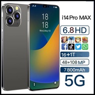 i14pro max 6.8 inci 10.0 telefon pintar android muka/cap jari buka kunci 8gb+256gb mtk6592 telefon dwi teras okta