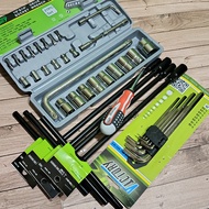TEKIRO 4pcs T-Wrench 8-10-12-14mm + 27pcs Victory Shock Socket Wrench + 9pcs long L-Spanner Set