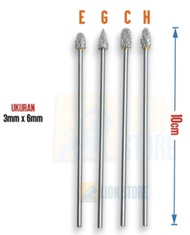 1 Biji Mata Bor Tuner Tungsten Carbide 3x3mm / Rotary Burr 3X3 Double Single Cut Cuner Carbide 3 mm